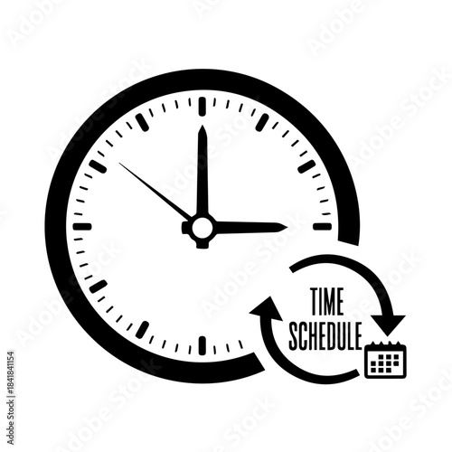 Clockwise Time Management: A conceptual graphic symbolizing precise time management, presenting a classic clock with a stylized time schedule element indicating the coordination of tasks.