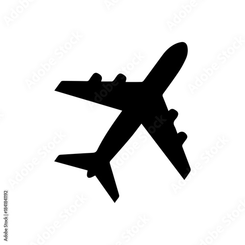 Aeroplane silhouette against clear sky: An aeroplane silhouette elegantly soars, capturing the essence of air travel and adventure, with clean lines that suggest freedom and mobility.
