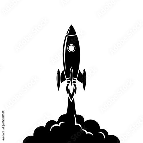 Cartoon vector illustration of a space rocket and surfboard design symbol for speed and travel technology