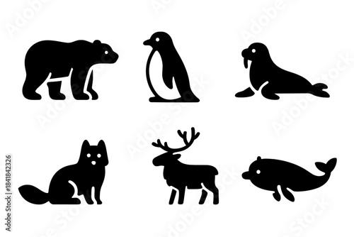 Snowy Animals Icon Set. Snowy habitat animals. Filled icon set of Snowy habitat animals: polar bear, penguin,