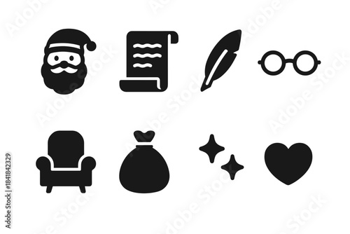 Santa Icon Set. Naughty or nice Santa. Filled icon set of Naughty or nice Santa: Santa outline, scroll paper,