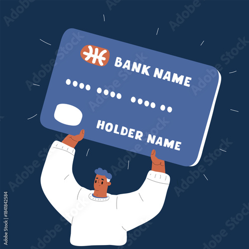 Cartoon vector illustration of a man holding a credit card, ready for online or in-store payment