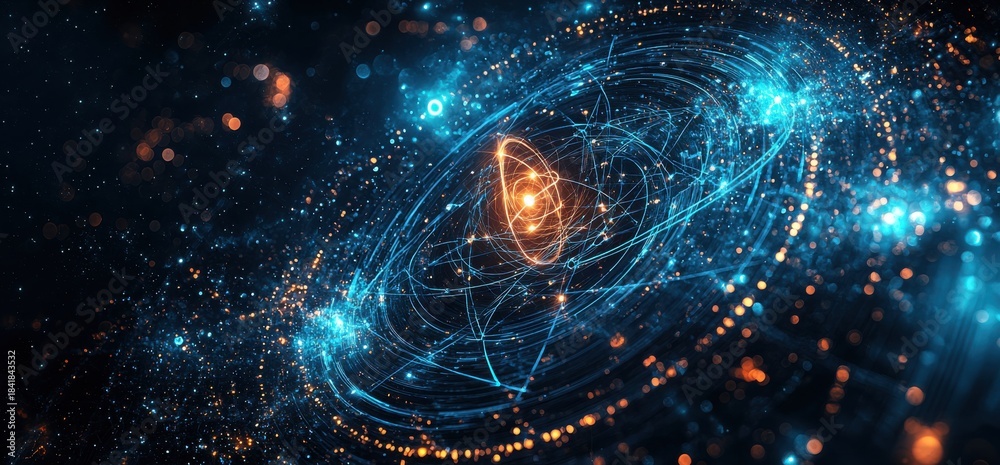 Obraz premium Futuristic digital background featuring a glowing atomic energy design