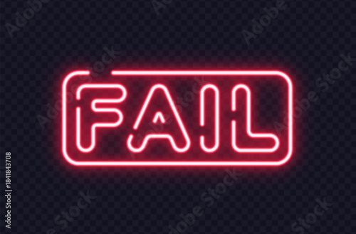 Red neon fail sign with bold uppercase letters inside rounded frame. Ideal for errors, alerts or failure screens.