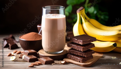 delicious chocolate and banana treats including smoothies and fresh milk make a sweet and healthy breakfast or dessert
