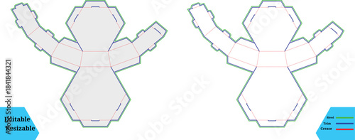Die Cut Template for Hexagonal Box with Wings packaging
