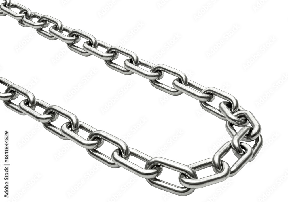 Fototapeta premium Robust metal chain with shiny, interlocking links stretches across the frame, representing concepts of strength, unity, and unbreakable bonds.