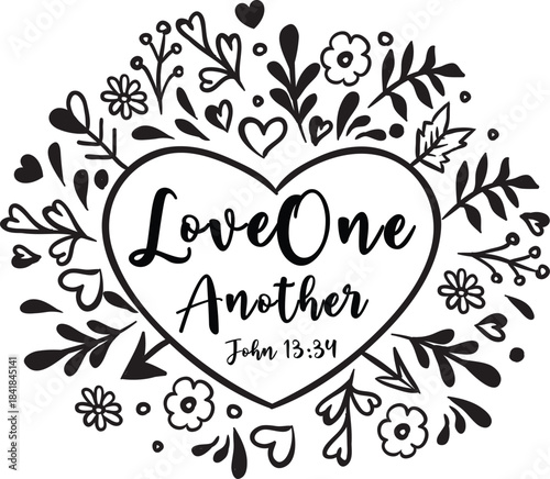 Love One Another, John 13:34, Bible Verse Vector Design. Beautiful Inspirational Christian Scripture Art.