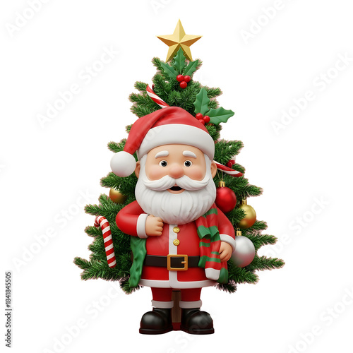 Santa Claus Waving Next to Decorated