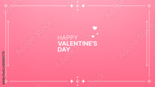 Happy Valentines Day text on pink background with frame and small hearts. Vector illustration for greeting card, banner, or social media.