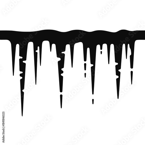A minimalistic depiction of black icicles dripping from a horizontal line.