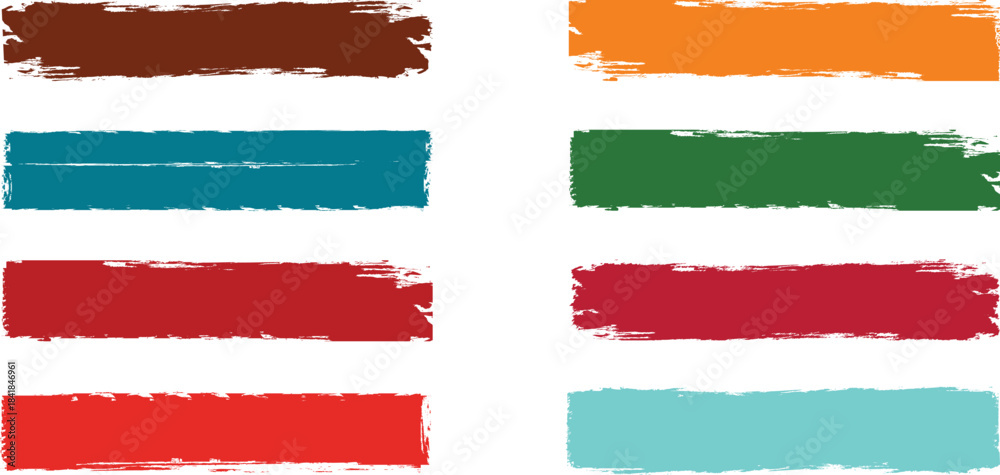 Obraz premium Colorful paint strokes. Set of colorful brush strokes, lines, Brush stain. Rectangle brush collection. Grungy brushes collection. permanent marker pen stroke set Vector black paint brush