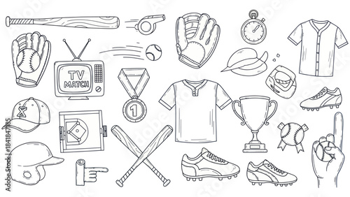 Baseball equipment collection vector illustration hand drawn style isolated