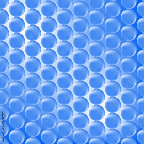 Abstract blue background illustration featuring a seamless plastic pattern of blue circles, spheres, and bubbles, creating a modern 3D vector design texture