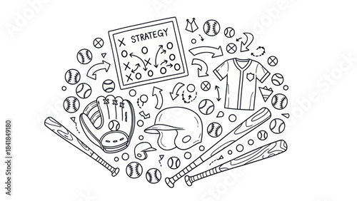 Baseball equipment illustration strategy gear and game elements