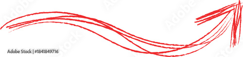 Hand drawn red wavy arrow pointing upwards and right symbolizing growth progress and direction on white background