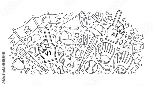 Baseball game illustration vector outline of sports equipment and gear