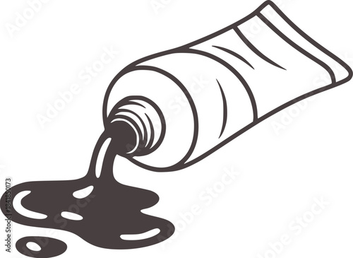Black and white line of a squeezed tube oozing liquid
