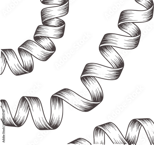 Detailed black and white helical ribbon line