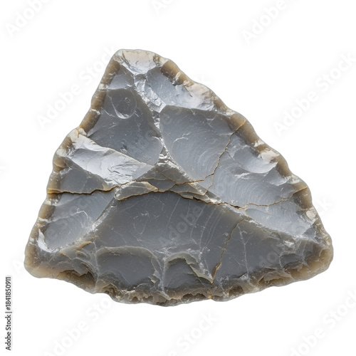 Rough chert rock, waxy grey luster, realistic tool stone, sharp focus, high detail, isolated on transparent background. Ideal for geology, archaeology, prehistoric history, crafting,