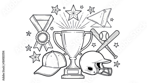 Baseball trophy and equipment illustration winning sports theme
