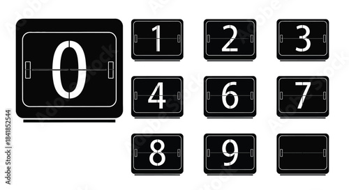 A collection of vintage split flap display numbers from zero to nine
