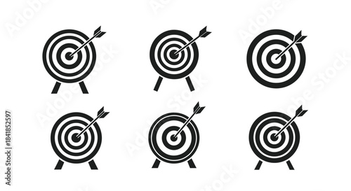Black and white target icons with arrows a set of six designs