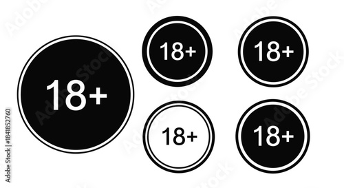 Four black circles displaying the text 18 plus warning sign