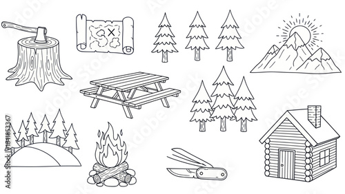 Camping and adventure illustrations vector set of outdoor graphics