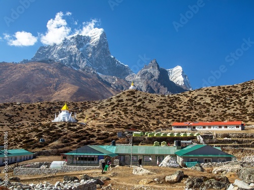 stupa and dingboche village Nepal Himalaya mountain