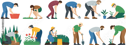 Working on the farm, men and women farmers in activity. set of people in drawing for architecture and landscaping. cad material. Vectors Illustration