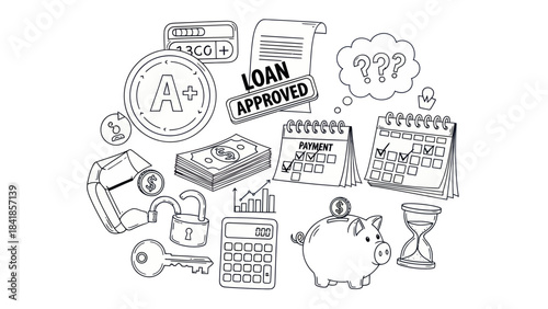 Finance and loan concept illustration with icons and graphics