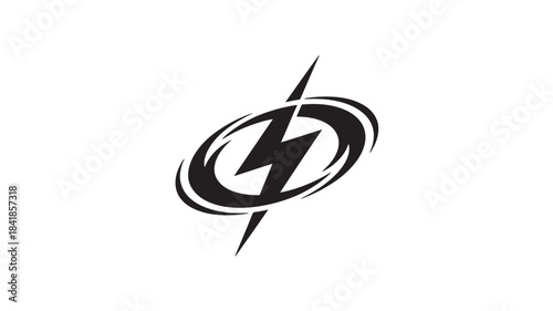 Vector Lightning bolt symbol with swirling lines for energy and power concepts, minimalist vector icon