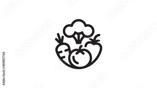 Vector Vegetable icon set with tomato, pepper, and eggplant for food and cooking design, minimalist line style