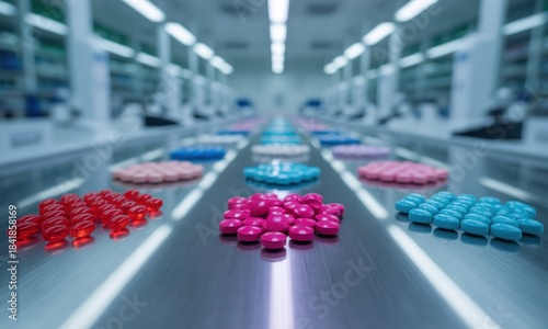 Wallpaper Mural Pharmaceutical pills on a conveyor belt in a modern cleanroom Torontodigital.ca
