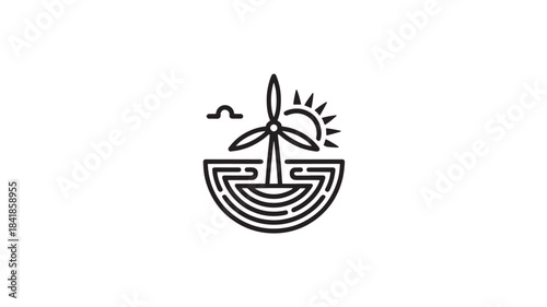 Vector Eco friendly wind turbine icon for renewable energy and sustainability, minimalist line art