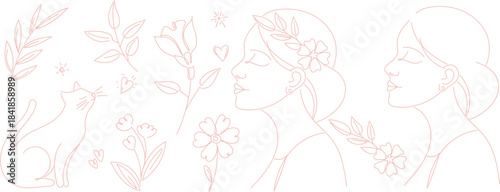 Set of minimalist line art feminine elements