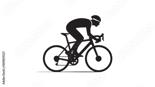 Vector Cycling icon with cyclist riding bicycle, sports and fitness symbol, minimalist vector