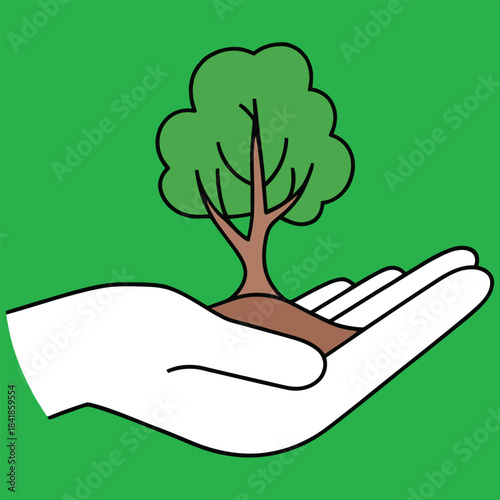 A vibrant green tree sapling is tenderly held in a caring human hand symbolizing environmental protection and sustainable future growth