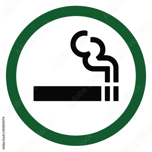 Clear smoking area icon showing a lit cigarette with rising smoke in a green circle vector art