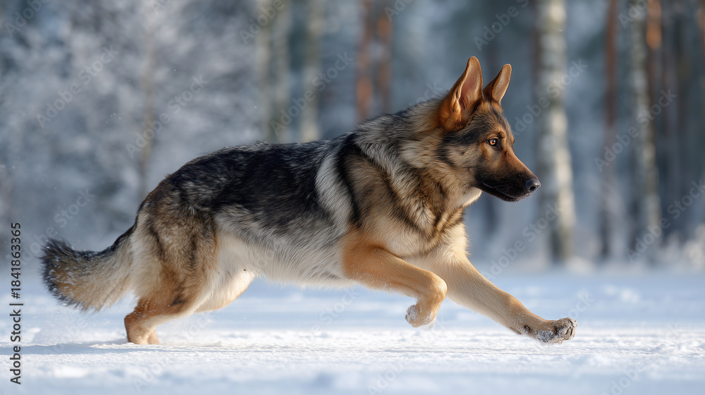 Naklejka premium Laufende Hunde in natürlicher Landschaft – dynamische Haustierfotografie