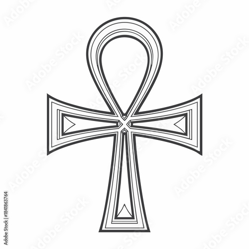 Ancient Egyptian Ankh Symbol with Geometric Line Design