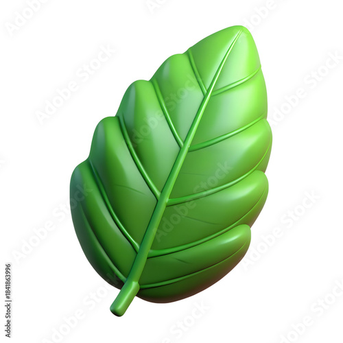 3D Green Leaf Illustration on White Background for Nature and Ecology Concepts