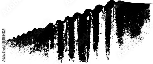 Black and white stencil illustration of bent corrugated metal textured art for urban design