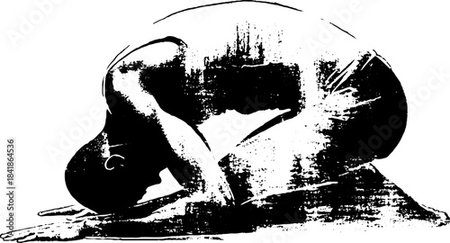 Black and white stencil illustration of a contemplative bent forward figure for urban art and design