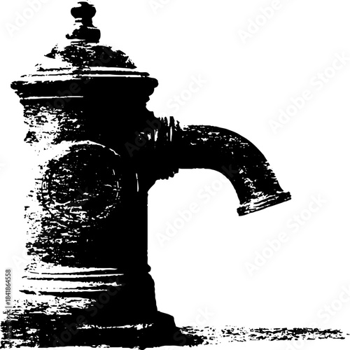 Black and white stencil of bent street bollard - urban grunge art illustration