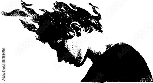 Black and white stencil of burning symbol silhouette for creative design