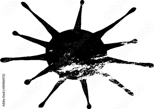 Black and white stencil illustration of a bursting decorative sunburst design for artistic applications