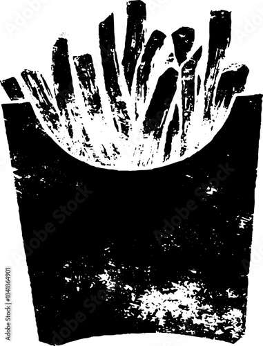 Black and white stencil illustration of classic takeaway french fries for urban art design