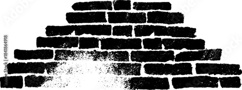 Black and white stencil art of coarse textured brick wall for urban design